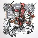 Deadpool riding a unicorn  tattoo design idea