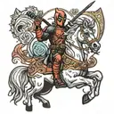 Deadpool riding a unicorn  tattoo design idea