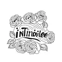 The word 'Invincible' written in a minimalist font with an Italian rose stem forming the letter 'I' tattoo design idea