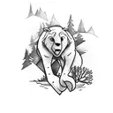 Incorporate elements of nature, like trees and mountains, into a sketch-style tattoo of a hockey player, representing your love for family, nature, and hockey. tattoo design idea