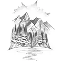 Incorporate elements of nature, like trees and mountains, into a sketch-style tattoo of a hockey player, representing your love for family, nature, and hockey. tattoo design idea