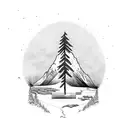 Incorporate elements of nature, like trees and mountains, into a sketch-style tattoo of a hockey player, representing your love for family, nature, and hockey. tattoo design idea