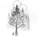 Incorporate elements of nature, like trees and mountains, into a sketch-style tattoo of a hockey player, representing your love for family, nature, and hockey. tattoo design idea