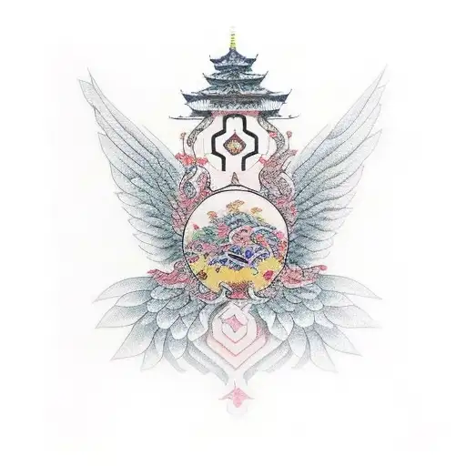 central pearl embraced by intricate wings, one of which is subtly broken, and include the date of your mother's passing  tattoo design idea