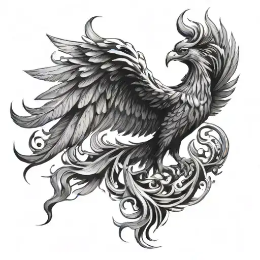 A phoenix rising from the ashes symbolizing overcoming adversity and rebirth tattoo design idea