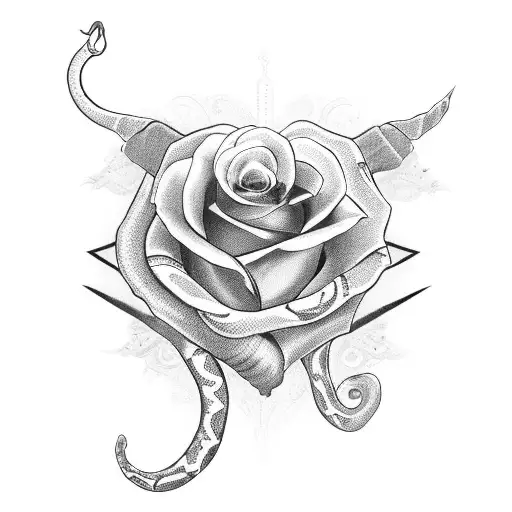 straight Dagger with one snake and 2 roses wrapped around tattoo design idea