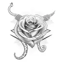 straight Dagger with one snake and 2 roses wrapped around tattoo design idea