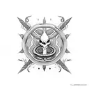 straight Dagger with one snake and 2 roses wrapped around tattoo design idea