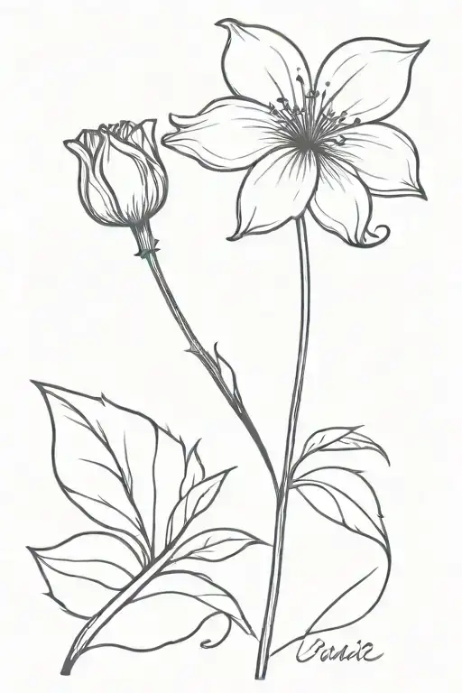 small simple flower with signature on the bottom right   tattoo design idea