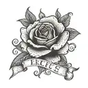The name Eric with one rose infront of the name tattoo design idea