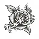 The name Eric with one rose infront of the name tattoo design idea