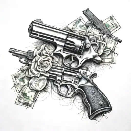girls and guns money drugs tattoo design idea