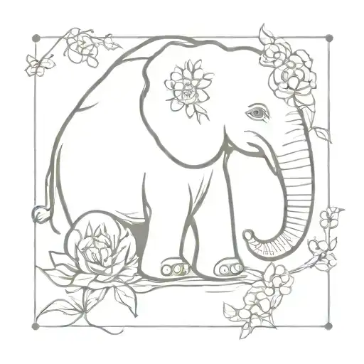 elephant sitting in flowers tattoo design idea