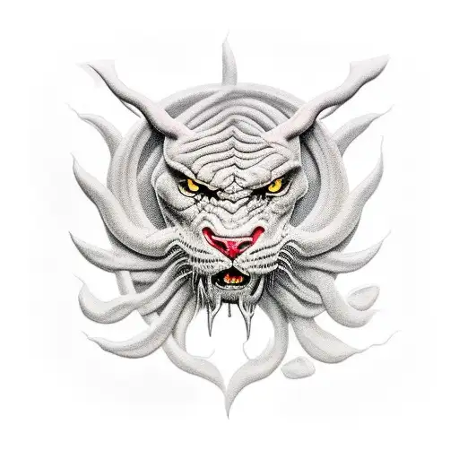 pantera em uma flroresta com caveiras e luz da lua  tattoo design idea