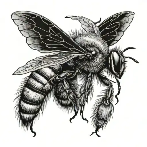 A blackwork tattoo of a bee with the Canadian flag incorporated into its wings, set against a backdrop of the prairies tattoo design idea