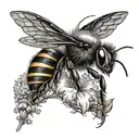 A blackwork tattoo of a bee with the Canadian flag incorporated into its wings, set against a backdrop of the prairies tattoo design idea