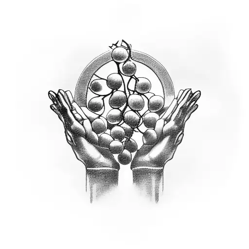 drawing of the hands of Dionysus holding grapes, like the statue of Dionysus in the Vatican  tattoo design idea