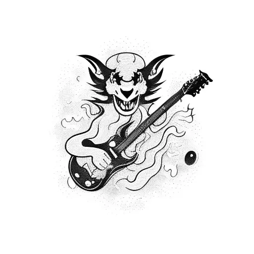 Rock and roll concert scene with a dragon playing guitar tattoo design idea