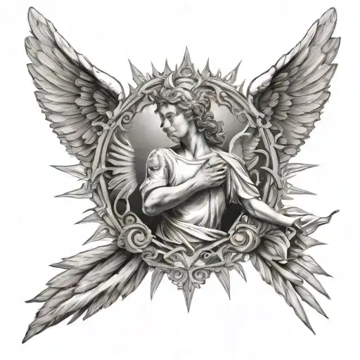 angel with sun rays tattoo design idea