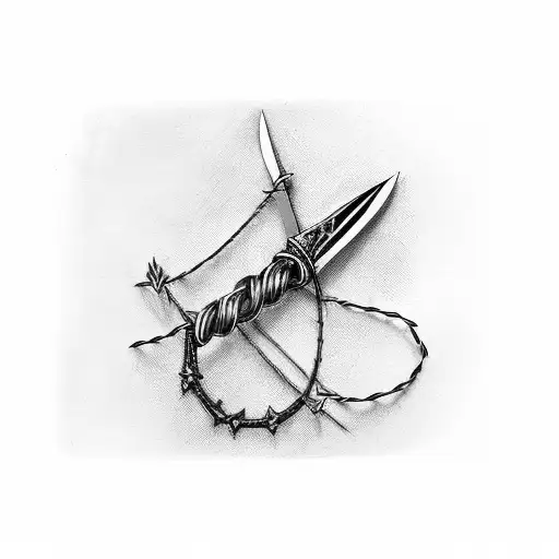stiletto knife with barbed wire around tattoo design idea