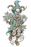 Jester, clown, clown forever, flowers tattoo design idea