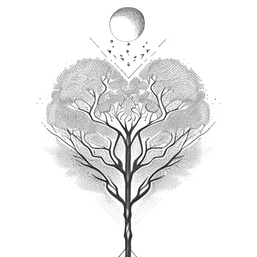 a tree with roots that spell out the word "strength" and branches form heart tattoo design idea