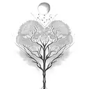 a tree with roots that spell out the word "strength" and branches form heart tattoo design idea