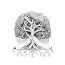 a tree with roots that spell out the word "strength" and branches form heart tattoo design idea