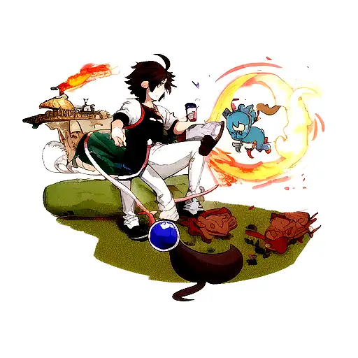 Dragón chino con un ratón montado sobre él y que esta rodeando con su cola a un conejito tattoo design idea