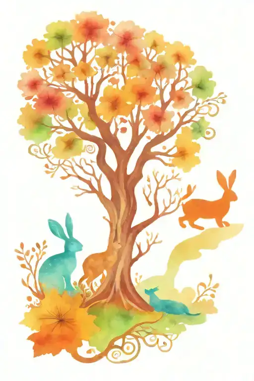 rowan tree of life Celtic rabbit forest trees animals witch protection love witch tattoo design idea