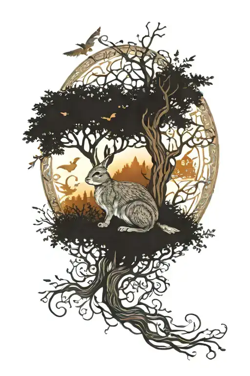 rowan tree of life Celtic rabbit forest trees animals witch protection love witch tattoo design idea
