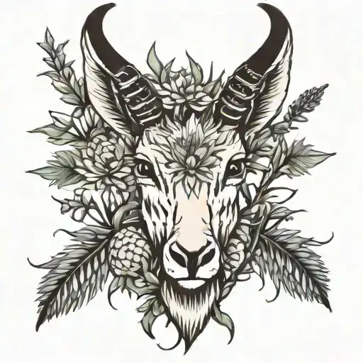 springbok entwined with thistle flowers tattoo design idea