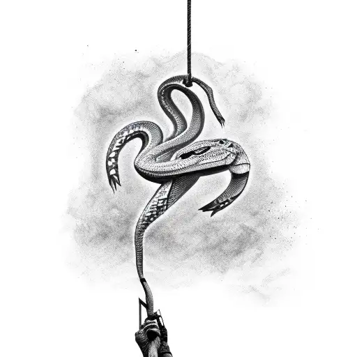 realistic python hanging from tree tattoo design idea