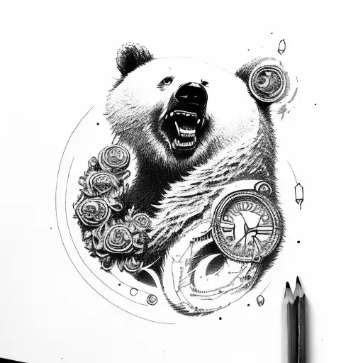 Smoking weed angry bear tattoo design idea