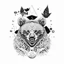 Smoking weed angry bear tattoo design idea