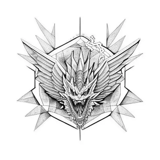 un ángel caído, con un dragón chino, que sostenga el árbol de la vida tattoo design idea