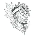 Combine Juice Wrld's album covers with Aaron's favorite quotes in a sketch style tattoo tattoo design idea