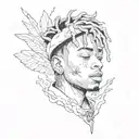 Combine Juice Wrld's album covers with Aaron's favorite quotes in a sketch style tattoo tattoo design idea