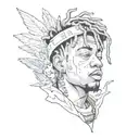Combine Juice Wrld's album covers with Aaron's favorite quotes in a sketch style tattoo tattoo design idea