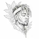 Combine Juice Wrld's album covers with Aaron's favorite quotes in a sketch style tattoo tattoo design idea