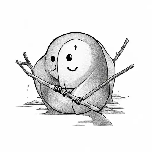 cute ghost, holding hands with a stick man, white back ground, --no skin tattoo design idea
