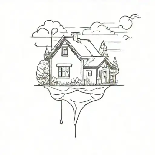 Russian village house tattoo design idea