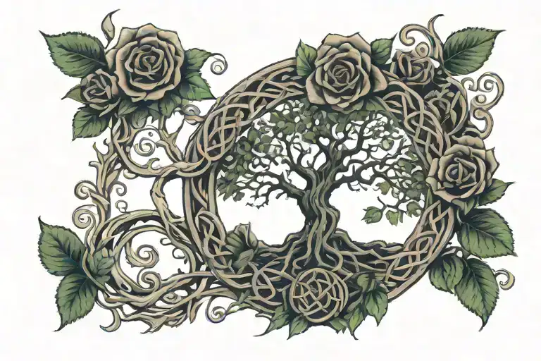 Celtic tree of life Rosen Totenkopf mit Rosen tattoo design idea