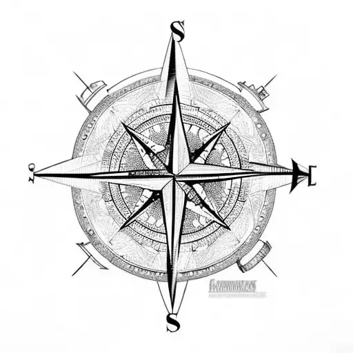 A compass surrounded by intricate geometric patterns inspired by magic and science tattoo design idea