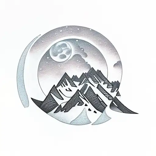 mountains with snow and moon tattoo design idea