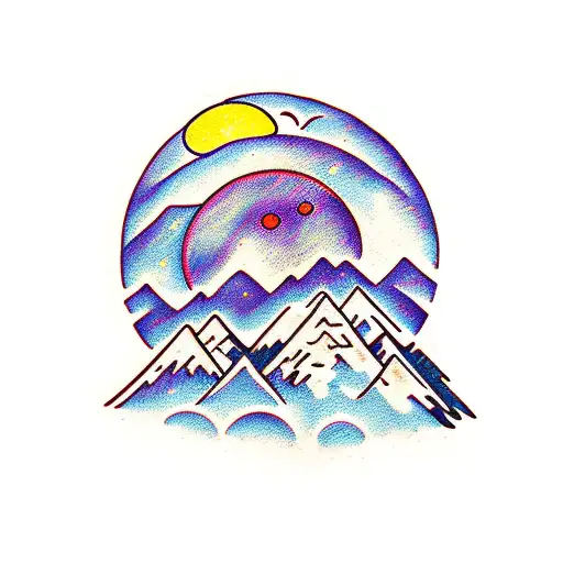 mountains with snow and moon tattoo design idea