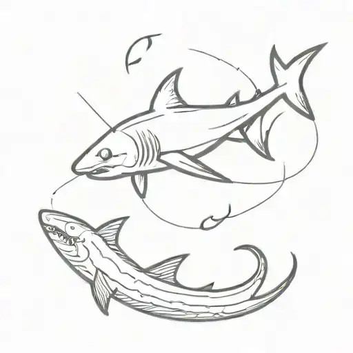 a shark chasing fish, venus symbol  tattoo design idea