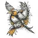 exploding feather and birds coming out of it tattoo design idea