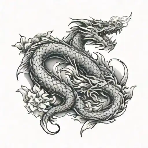 dragon and koi fish transforming tattoo design idea