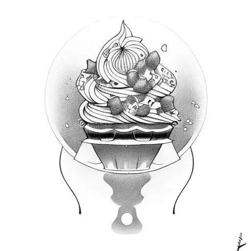 Shibari-inspired pinup girl baking a cupcake tattoo design idea